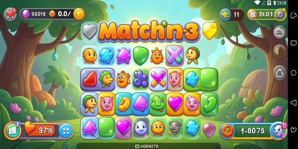 Screenshot utama AGEN878 menampilkan gameplay Match-3 yang menarik.