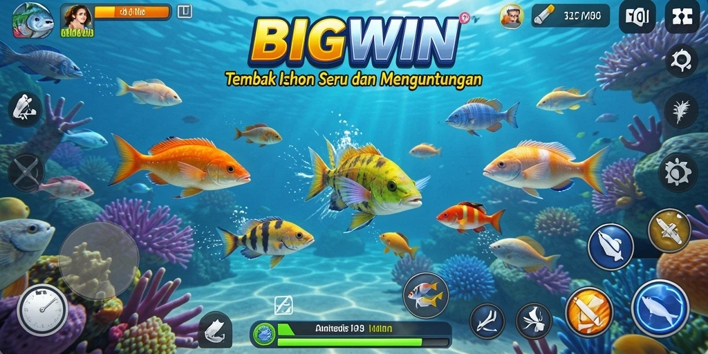 Screenshot gameplay BIGWIN menampilkan aksi Tembak Ikan yang seru.