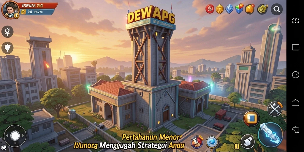 Tampilan gameplay menara pertahanan yang menegangkan di DEWAPG.