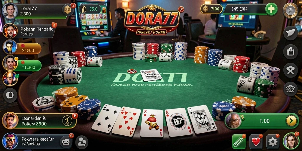 Tampilan gameplay DORA77 yang menegangkan saat bermain poker.