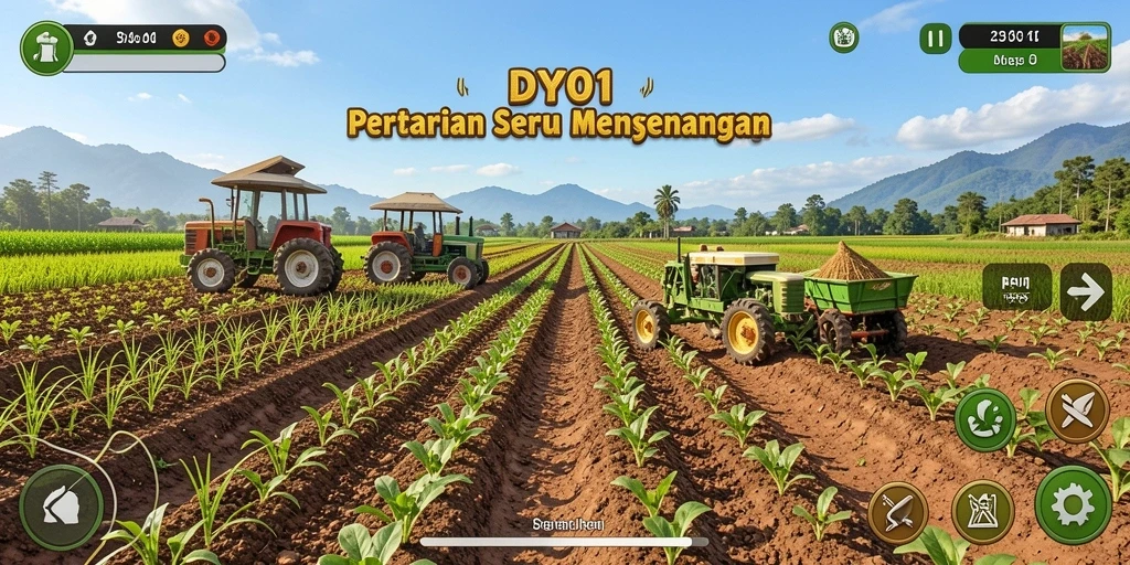 Tampilan gameplay DY01 yang menggambarkan aktivitas bertani yang seru.
