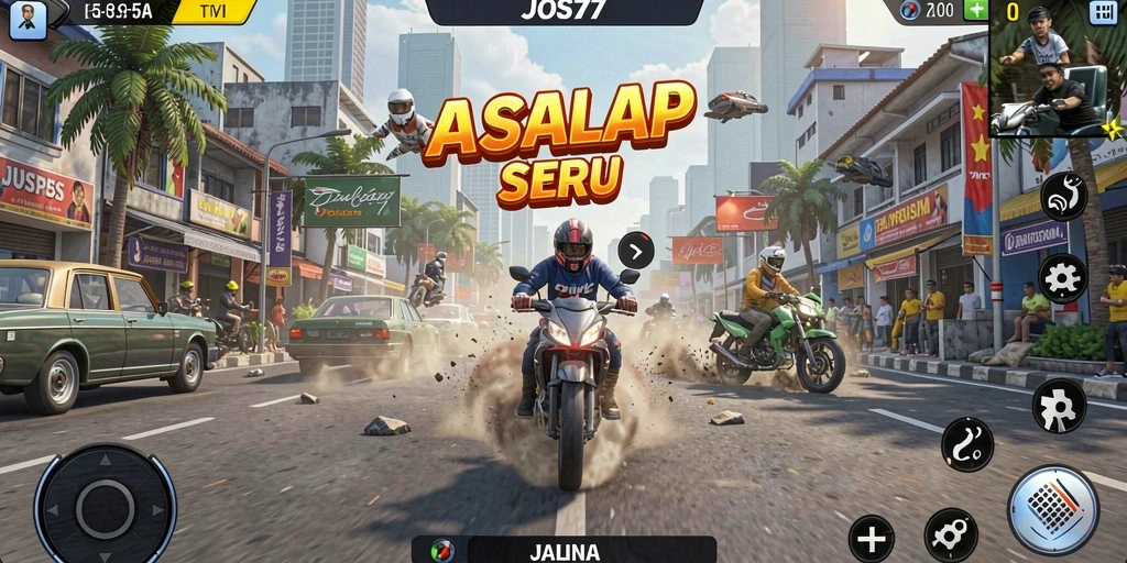 Tampilan gameplay JOS77 yang menegangkan dengan mobil balap cepat.