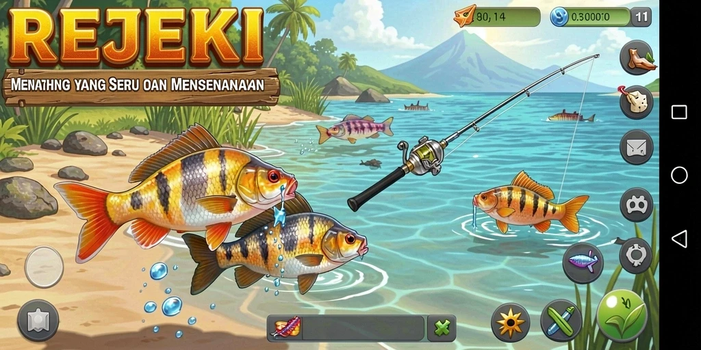 Tampilan gameplay REJEKI yang menggambarkan suasana memancing yang menarik.