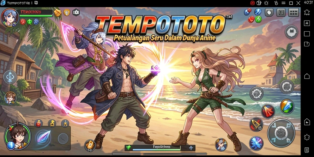Tangkapan layar TEMPOTOTO menampilkan aksi pertarungan seru dalam dunia Anime.