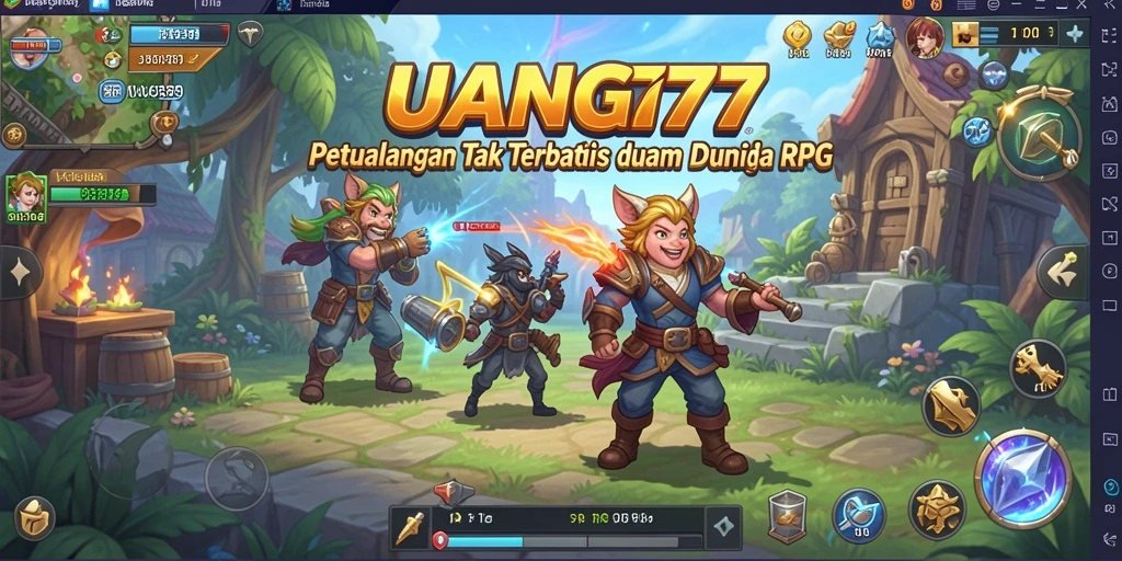 Screenshot UANG77 menampilkan aksi seru dalam pertempuran RPG.