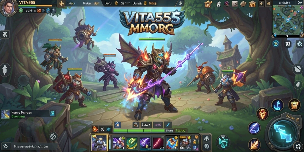 Tampilan utama VITA555 yang menampilkan aksi pertarungan seru di dunia MMORPG.